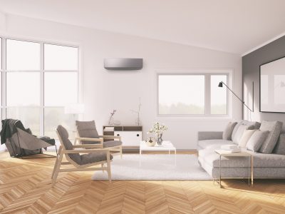 A dreamy shoot of a nordic style based living room. Render image.